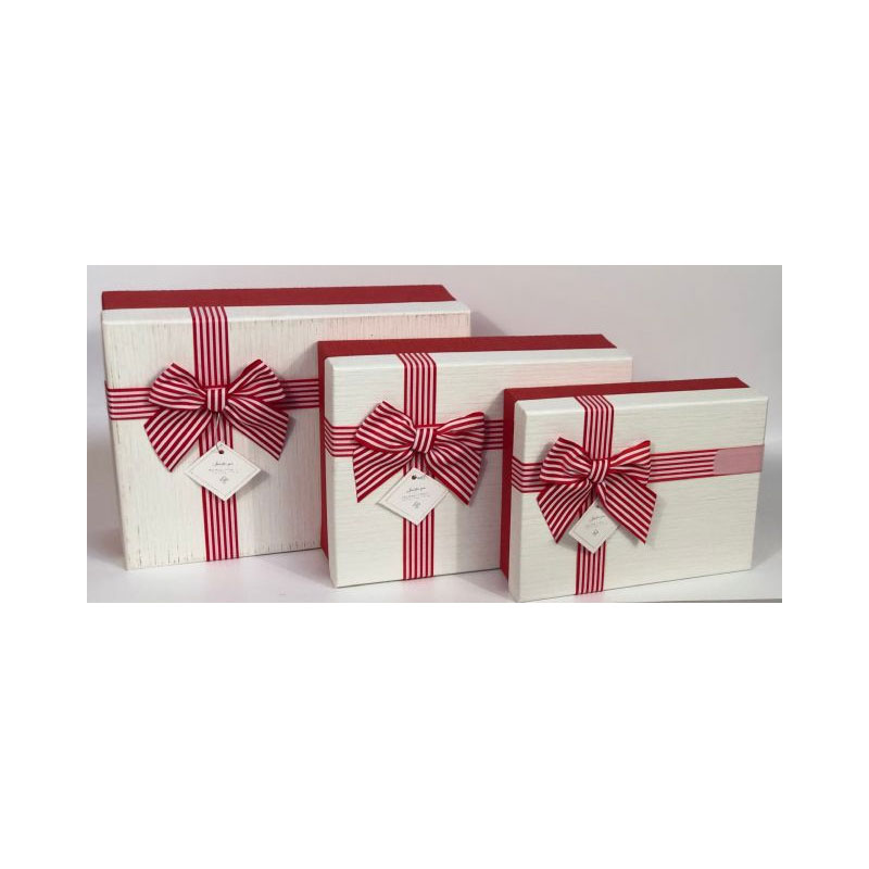 BOX26O-01 3 Piece Rectangle Box With Bow - Image 1