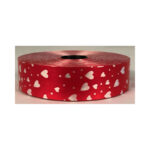 Red poly tear ribbon with white hearts
