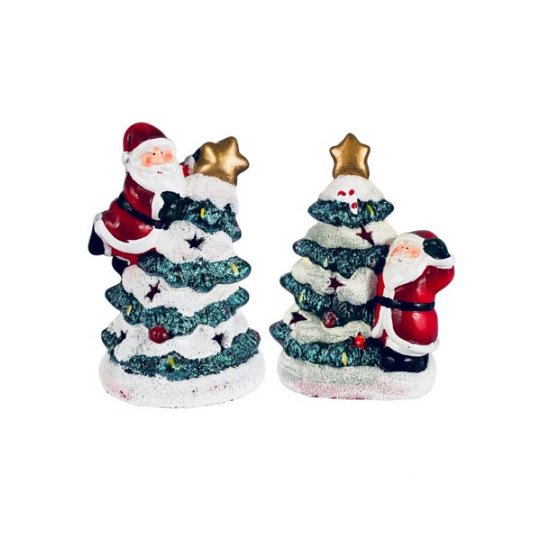 XMA74Q Ceramic santa and tree with lights - Image 1