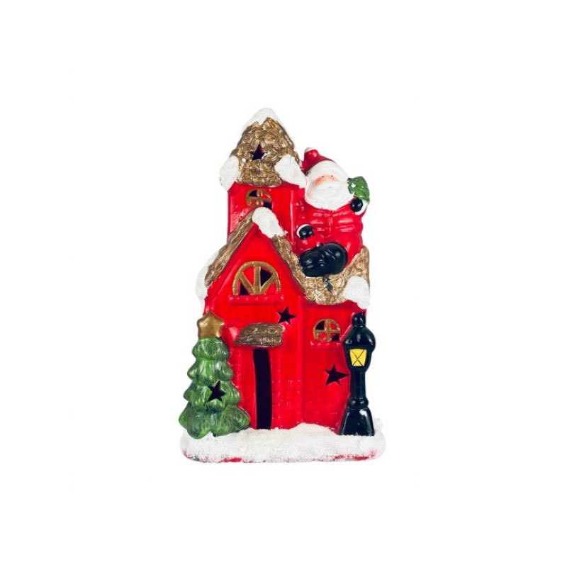 XMA74R Ceramic santa house with lights - Image 1