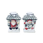 Grey lantern with santa and snow